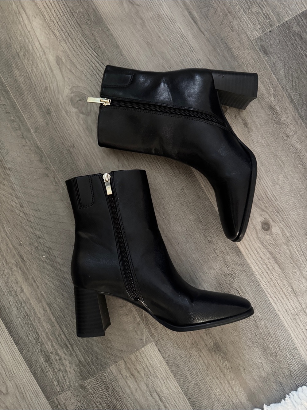 Nordstrom Black Faux Leather Square-Toe Mid-Calf Heeled Boots Size 6M
